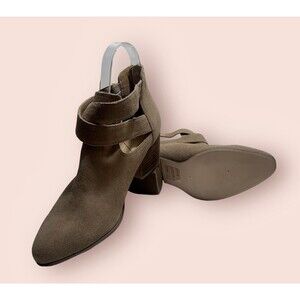 SOLE SOCIETY Taupe Suede Stacked High Heel Back Zipper, Ankle Booties SZ 8.5M